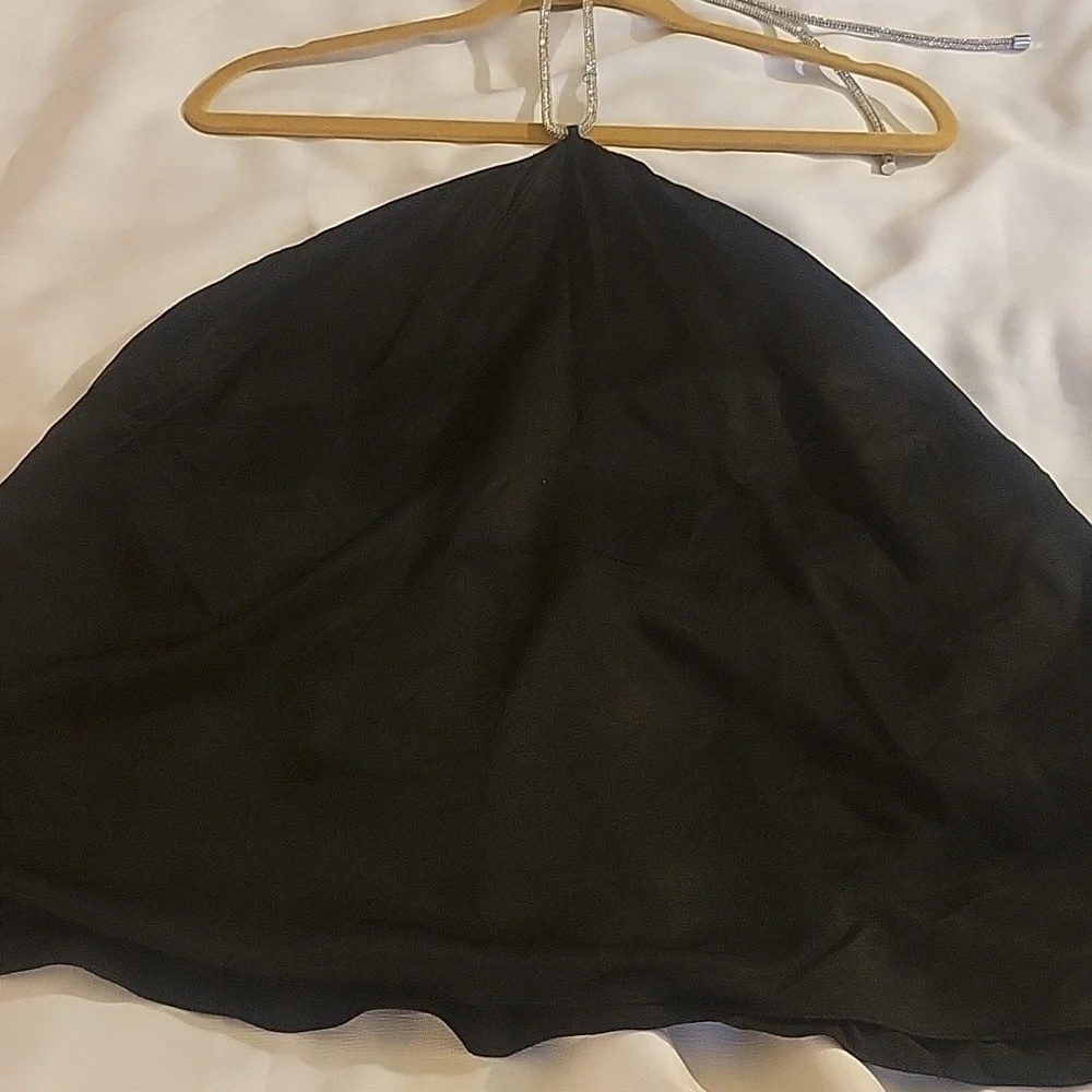 H & M Black Satin Halter with Rhinestone Neck Strap, Size: XL, NWT - Picture 8 of 11